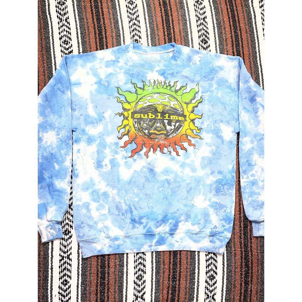 Sublime Blue/White Tie-Dye Fleece Crewneck Pullover Sweatshirt Unisex M
